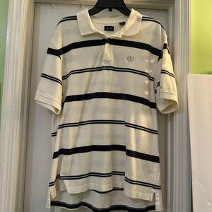 IZOD White and Blue Striped Short Sleeve Polo Style Shirt